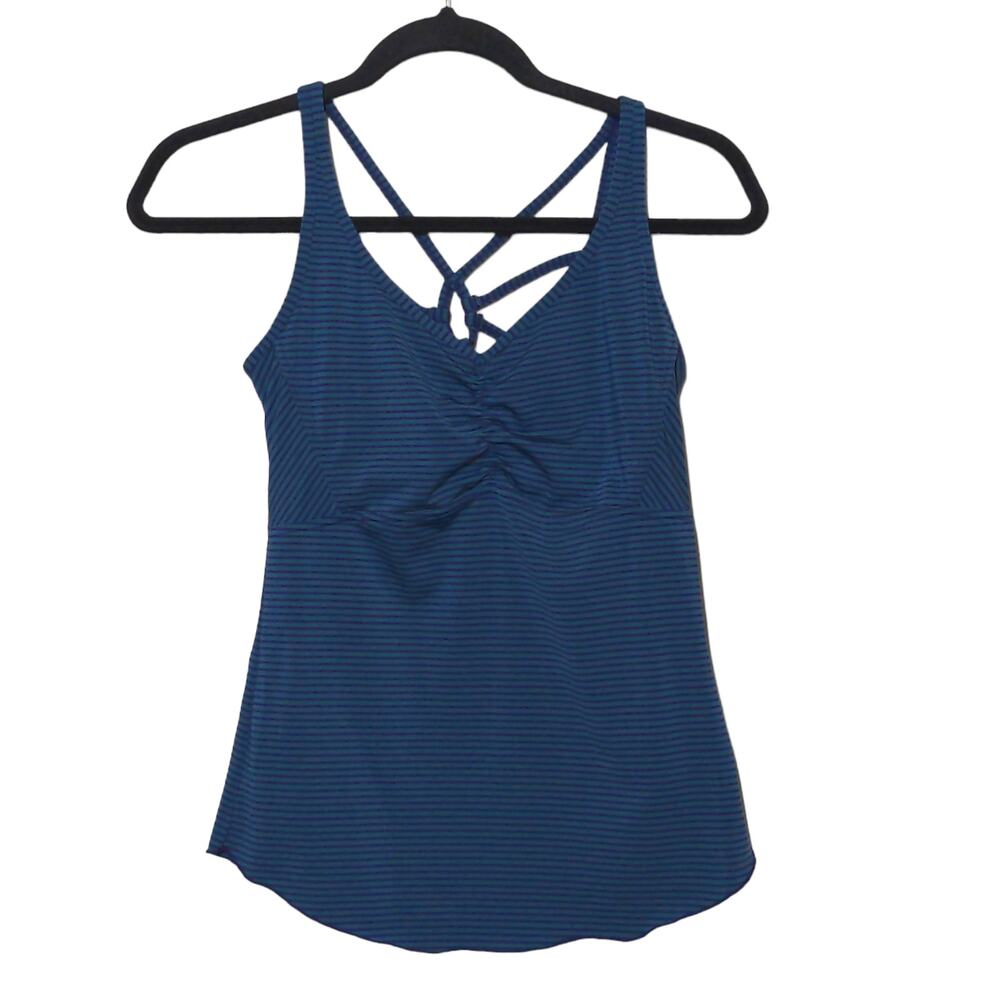 prAna Women's Dreamcatcher Yoga Tank Top Strappy Indigo Stripe- Size S